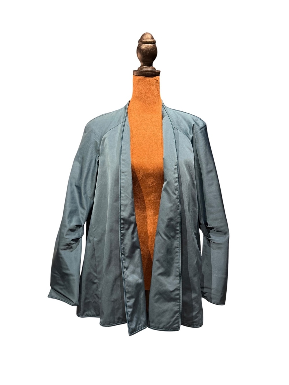 Lafayette 148 Satin-Like Teal Blue Open Front Jacket